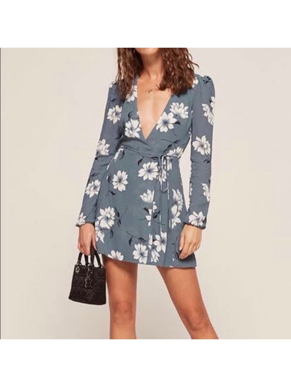 Reformation Blue Floral Mini Wrap Sz l cottagecore luxury